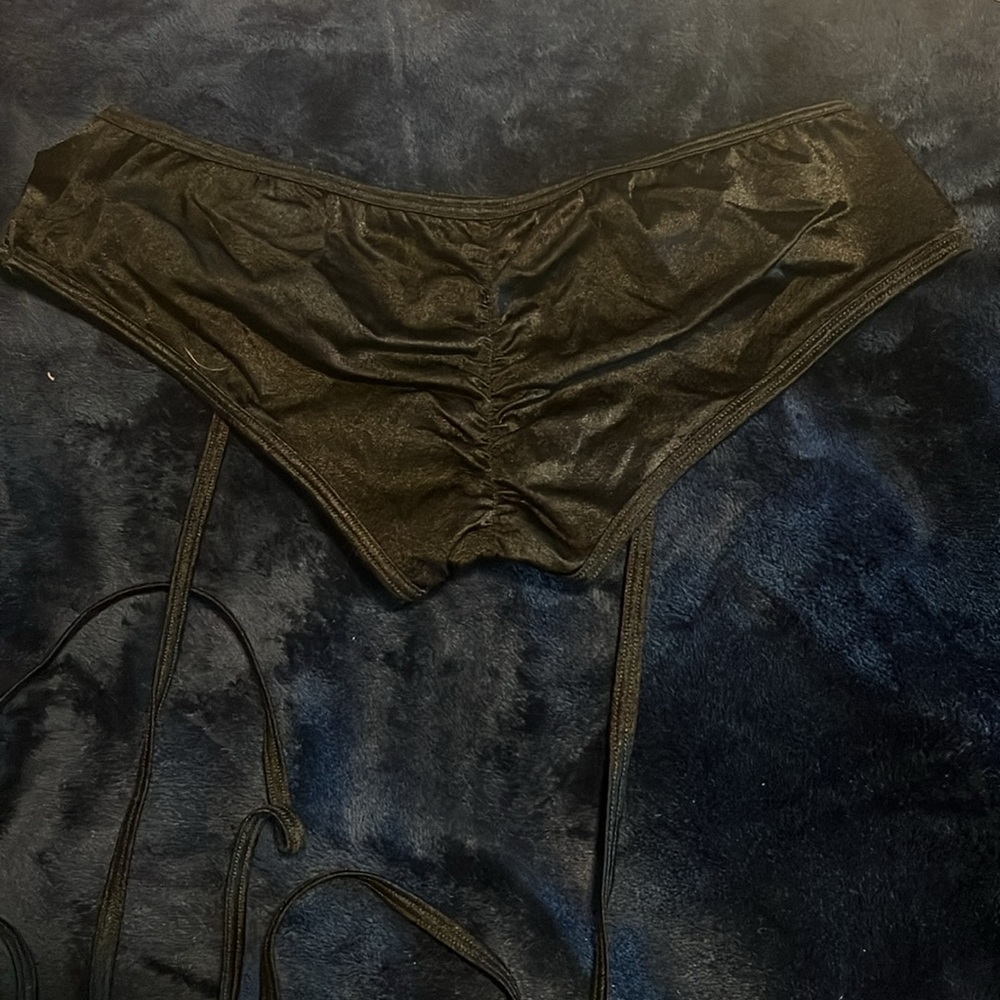 Black rave scrunch bikini bottoms with body wrap. Size small. - Picture 2 of 2